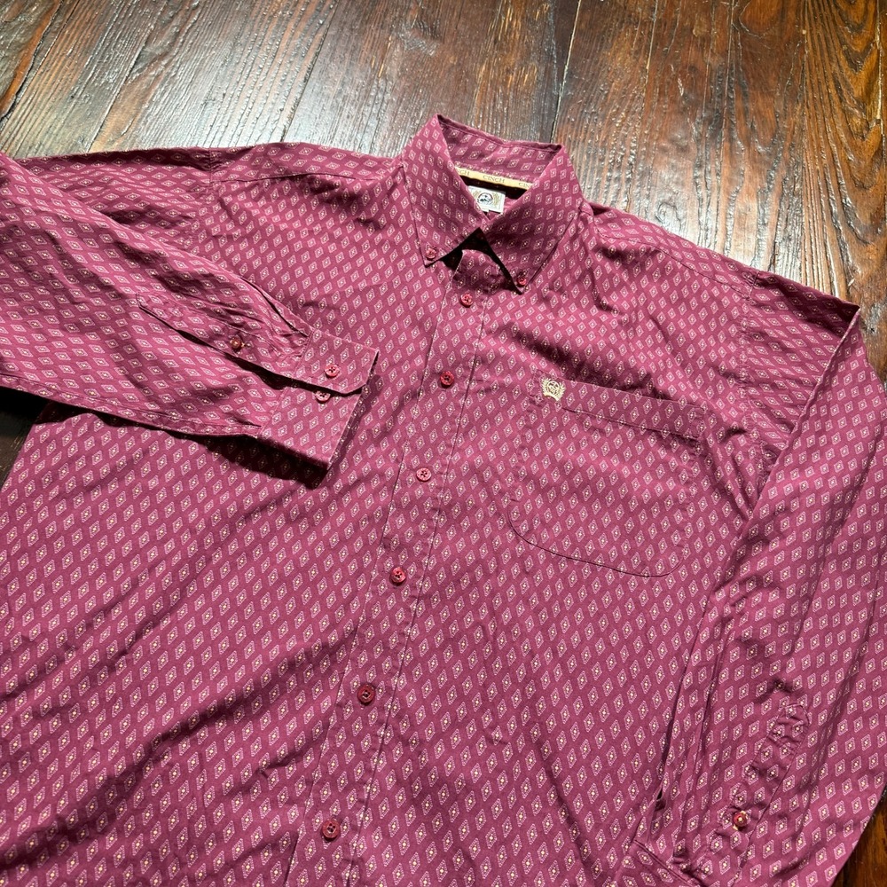 Cinch Shirt Mens M Red Diamond Geometric Long Sleeve‎ Rodeo Western